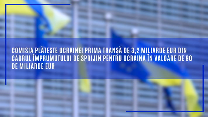 Comisia plătește Ucrainei prima tranșă de 3,2 miliarde EUR din cadrul împrumutului de sprijin pentru Ucraina în valoare de 90 de miliarde EUR