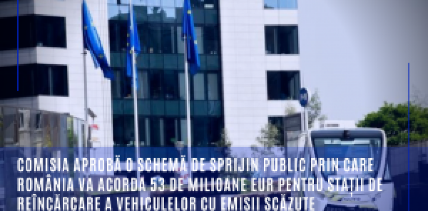 Comisia aprobă o schemă de sprijin public prin care România va acorda 53 de milioane EUR pentru stații de reîncărcare a vehiculelor cu emisii scăzute